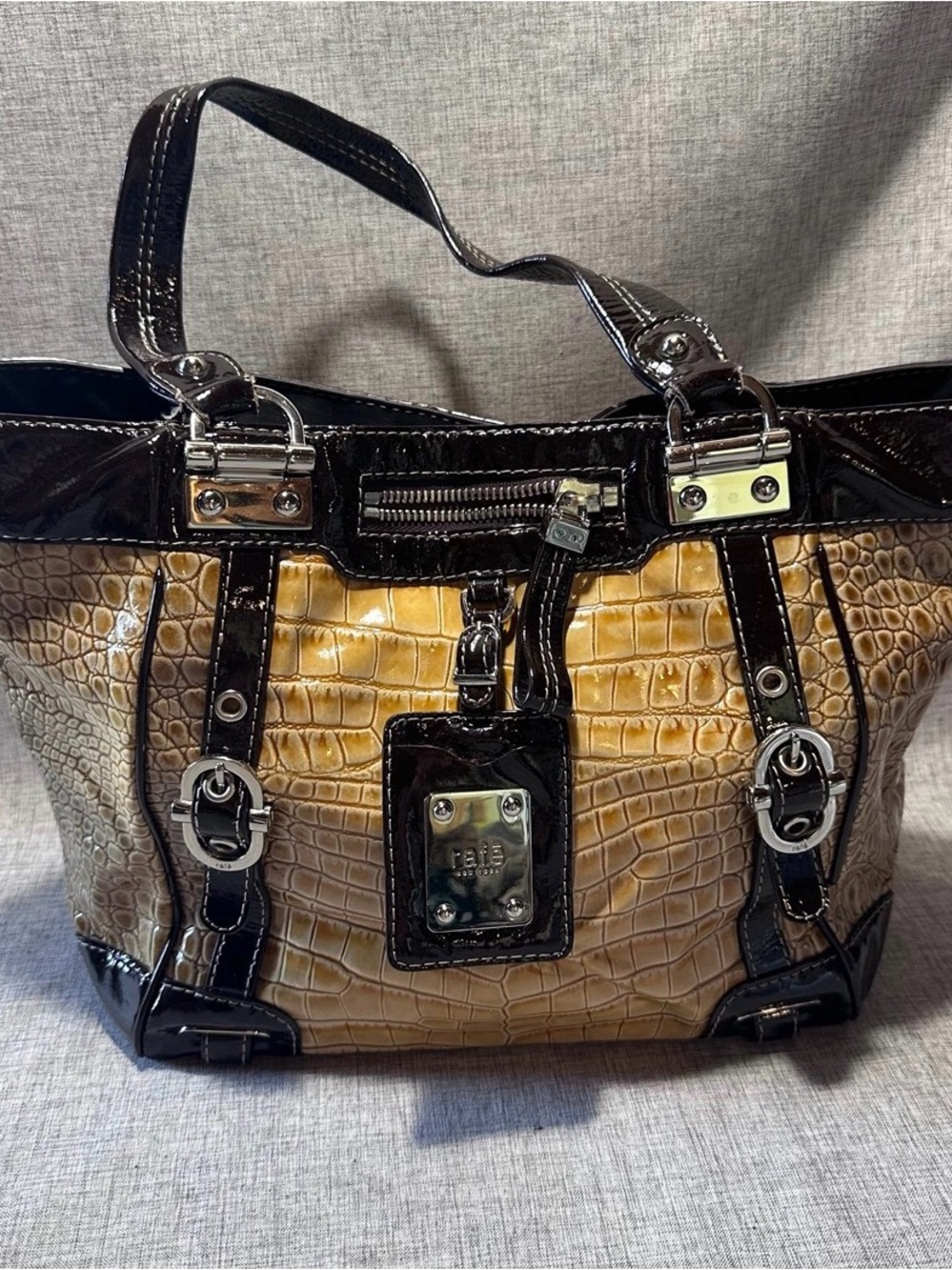RAFE Faux-Croc Tote Handbag in Brown and Black -